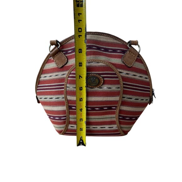 Vintage Guatemalan Handcrafted Striped Leather Santa Fe Aztec Fabric Purse Bag - Picture 5 of 13